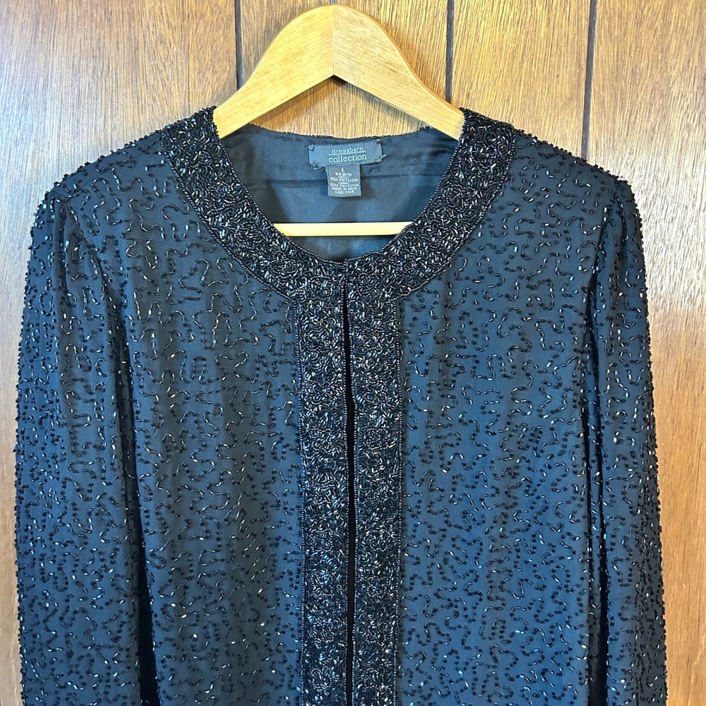 Vintage Dressbarn Collection Black Beaded Embellished Party Evening Jacket